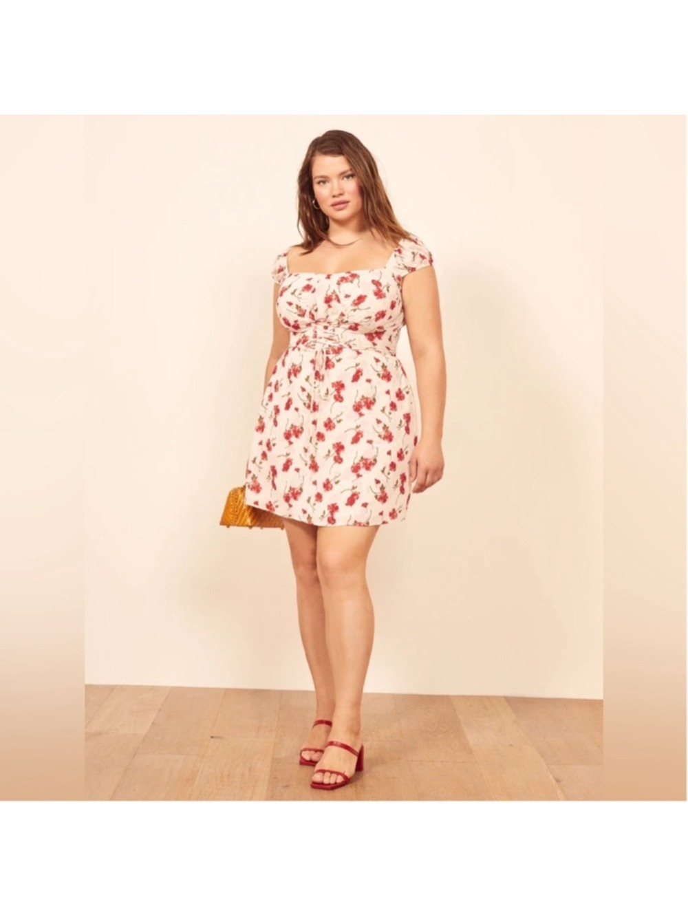 🌹 Reformation Jess Jubilee Dress | Size 22 Red Floral Lace Up Corset Mini Plus - Picture 1 of 7